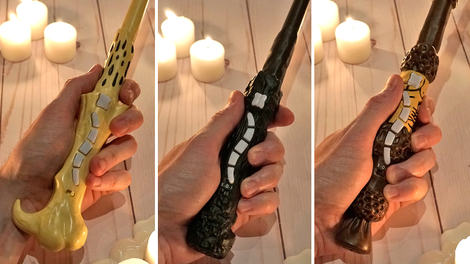 Voldemort’s, Harry Potter’s, and Dumbledore’s wands.